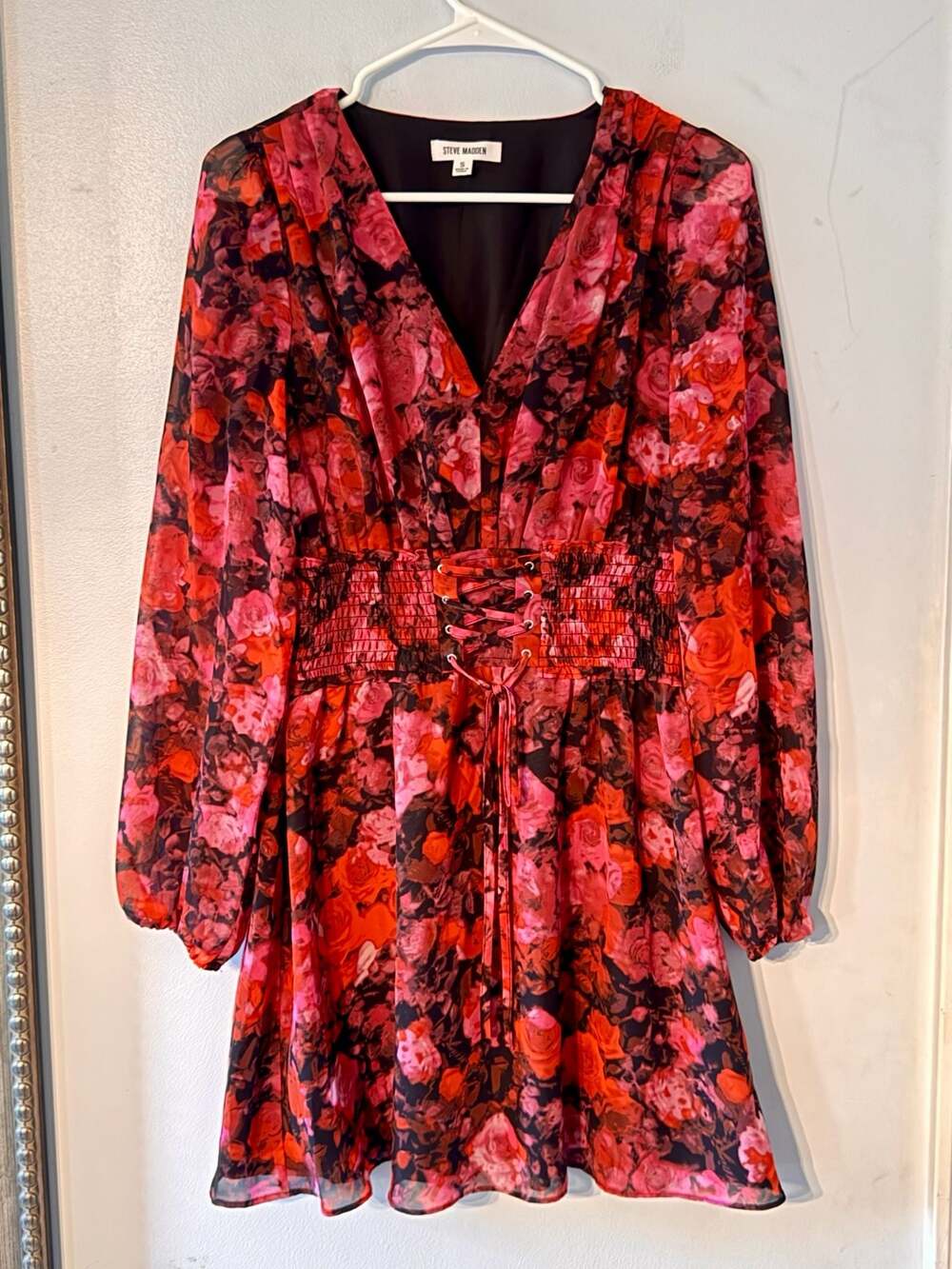Romantic Floral Mini Coquette Dark Floral Cottagecore Corset Waist Puff Sleeve